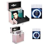 Retro musique Custodia in alluminio per dischi in vinile da 30,5 cm con patta frontale pieghevole per un migliore accesso ai tuoi LP, contiene fino a 40 LP (in custodia in PVC), include 40 custodie