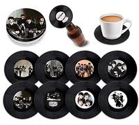 Retro Musique, Set di 8 sottobicchieri in vinile, con scatola in latta e apribottiglie magnetico, 8 pezzi, motivo The Beatles