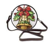 Retro Natale Campana Scultura in Legno Donna Rotonda Crossbody Borse In Pelle Sling Bag Borsa