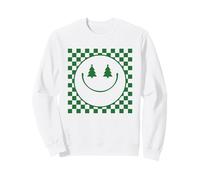 Retro Natale Felice Faccia con Albero Occhi a Scacchi Vacanza Felpa