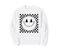 Retro Natale Felice Faccia con Albero Occhi a Scacchi Vacanza Felpa