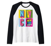 Retro New York City Pop Art Style Tee Shirts, New York City Maglia con Maniche Raglan