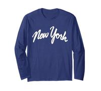 Retro New York Uomini NY Bianco Blu Navy Donne Script Vintage Maglia a Manica