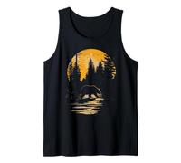 Retro Outdoor Wilderness Bear Alberi Riflessione Foresta Canotta