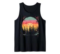 Retro Outdoor Wilderness Bear Alberi Riflessione Foresta Canotta