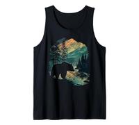 Retro Outdoor Wilderness Bear Alberi Riflessione Foresta Canotta