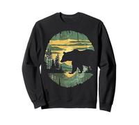 Retro Outdoor Wilderness Bear Alberi Riflessione Foresta Felpa