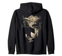 Retro Outdoor Wilderness Bear Alberi Riflessione Foresta Felpa con Cappuccio