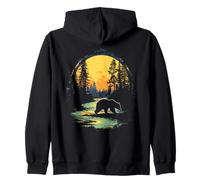 Retro Outdoor Wilderness Bear Alberi Riflessione Foresta Felpa con Cappuccio