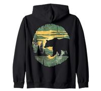 Retro Outdoor Wilderness Bear Alberi Riflessione Foresta Felpa con Cappuccio