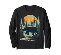 Retro Outdoor Wilderness Bear Alberi Riflessione Foresta Maglia a Manica