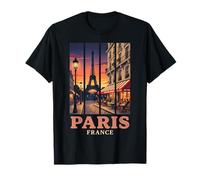 Retro Paris France Eiffel Tower Vintage Cafe Sunset Maglietta