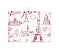 Retro Paris - Tappetino scolapiatti assorbente, per bancone della cucina, motivo: Torre Eiffel, tappetino da caffè, scolapiatti con anello per appenderlo, 45 x 61 cm