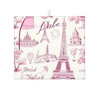 Retro Paris - Tappetino scolapiatti assorbente, per bancone della cucina, Torre Eiffel, tappetino da caffè, scolapiatti con anello per appenderlo, 40,6 x 45,7 cm