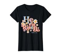 Retro Pasqua Groovy Egli È Risorto Cristiano Bambini Bambino Ragazza Maglietta con Stampa Grafica Economica, Donna, Nero, S