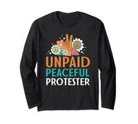 Retro Peace Sign Flowers Groovy Unpaid Peaceful Protester Maglia a Manica