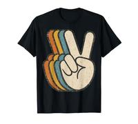 Retro Peace Sign V Fingers Vintage 60s 70s 80s Cool Graphic Maglietta