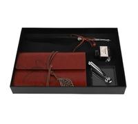 Retro pelle Notebook Fountain penna Feather Dip penna Ink bottiglia Nero | Quill penna,Acciaio inossidabile,27cm,10.6in,2cm,Leather Notebook,Loose-leaf design,Retro Classical Style