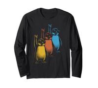 Retro Penguins Rock On Rock And Roll Funny Penguins Maglia a Manica