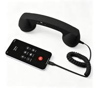 Retro Phone Handset for Cell Phone, Type-C & 3.5mm, 9in (Black,3.5mm) | Type-C and 3.5mm connections, volume and call controls, coiled cord, 9in retro handset, 1 pack, wired phone calling