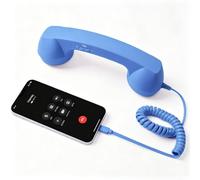 Retro Phone Handset for Cell Phone, Type-C & 3.5mm, 9in (Blue,3.5mm) | Type-C and 3.5mm connections, volume and call controls, coiled cord, 9in retro handset, 1 pack, wired phone calling