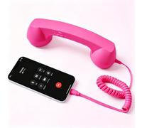 Retro Phone Handset for Cell Phone, Type-C & 3.5mm, 9in (Magenta,3.5mm) | Type-C and 3.5mm connections, volume and call controls, coiled cord, 9in retro handset, 1 pack, wired phone calling