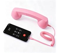 Retro Phone Handset for Cell Phone, Type-C & 3.5mm, 9in (Pale pink,Type-C) | Type-C and 3.5mm connections, volume and call controls, coiled cord, 9in retro handset, 1 pack, wired phone calling
