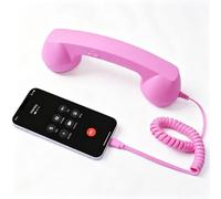 Retro Phone Handset for Cell Phone, Type-C & 3.5mm, 9in (Pink,3.5mm) | Type-C and 3.5mm connections, volume and call controls, coiled cord, 9in retro handset, 1 pack, wired phone calling