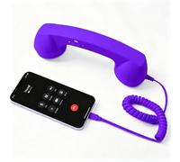 Retro Phone Handset for Cell Phone, Type-C & 3.5mm, 9in (Purple,3.5mm) | Type-C and 3.5mm connections, volume and call controls, coiled cord, 9in retro handset, 1 pack, wired phone calling