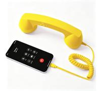 Retro Phone Handset for Cell Phone, Type-C & 3.5mm, 9in (Yellow,3.5mm) | Type-C and 3.5mm connections, volume and call controls, coiled cord, 9in retro handset, 1 pack, wired phone calling