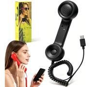 Retro Phone Handset for iphone/android, Retro Ring Phone (Black,Usb C) | Mobile Calling Accessory, Clear Speaker, Plug And Play, Call Button, Ergonomic Landline-Style Handset, for Smartphone & PC