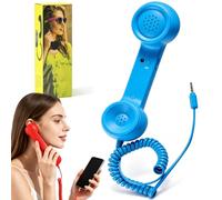 Retro Phone Handset for iphone/android, Retro Ring Phone (Blue,3.5mm) | Mobile Calling Accessory, Clear Speaker, Plug And Play, Call Button, Ergonomic Landline-Style Handset, for Smartphone & PC