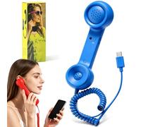 Retro Phone Handset for iphone/android, Retro Ring Phone (Blue,Usb C) | Mobile Calling Accessory, Clear Speaker, Plug And Play, Call Button, Ergonomic Landline-Style Handset, for Smartphone & PC