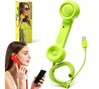Retro Phone Handset for iphone/android, Retro Ring Phone (Green,Usb C) | Mobile Calling Accessory, Clear Speaker, Plug And Play, Call Button, Ergonomic Landline-Style Handset, for Smartphone & PC