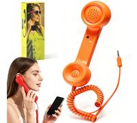 Retro Phone Handset for iphone/android, Retro Ring Phone (Orange,3.5mm) | Mobile Calling Accessory, Clear Speaker, Plug And Play, Call Button, Ergonomic Landline-Style Handset, for Smartphone & PC