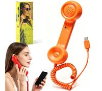 Retro Phone Handset for iphone/android, Retro Ring Phone (Orange,Usb C) | Mobile Calling Accessory, Clear Speaker, Plug And Play, Call Button, Ergonomic Landline-Style Handset, for Smartphone & PC