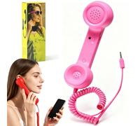 Retro Phone Handset for iphone/android, Retro Ring Phone (Pink,3.5mm) | Mobile Calling Accessory, Clear Speaker, Plug And Play, Call Button, Ergonomic Landline-Style Handset, for Smartphone & PC