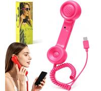 Retro Phone Handset for iphone/android, Retro Ring Phone (Pink,Usb C) | Mobile Calling Accessory, Clear Speaker, Plug And Play, Call Button, Ergonomic Landline-Style Handset, for Smartphone & PC
