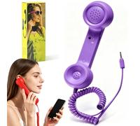 Retro Phone Handset for iphone/android, Retro Ring Phone (Purple,3.5mm) | Mobile Calling Accessory, Clear Speaker, Plug And Play, Call Button, Ergonomic Landline-Style Handset, for Smartphone & PC