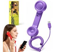 Retro Phone Handset for iphone/android, Retro Ring Phone (Purple,Usb C) | Mobile Calling Accessory, Clear Speaker, Plug And Play, Call Button, Ergonomic Landline-Style Handset, for Smartphone & PC