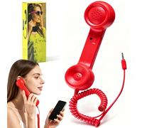 Retro Phone Handset for iphone/android, Retro Ring Phone (Red,3.5mm) | Mobile Calling Accessory, Clear Speaker, Plug And Play, Call Button, Ergonomic Landline-Style Handset, for Smartphone & PC