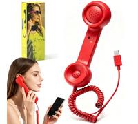 Retro Phone Handset for iphone/android, Retro Ring Phone (Red,Usb C) | Mobile Calling Accessory, Clear Speaker, Plug And Play, Call Button, Ergonomic Landline-Style Handset, for Smartphone & PC