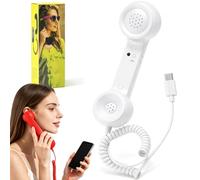 Retro Phone Handset for iphone/android, Retro Ring Phone (White,Usb C) | Mobile Calling Accessory, Clear Speaker, Plug And Play, Call Button, Ergonomic Landline-Style Handset, for Smartphone & PC