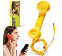 Retro Phone Handset for iphone/android, Retro Ring Phone (Yellow,3.5mm) | Mobile Calling Accessory, Clear Speaker, Plug And Play, Call Button, Ergonomic Landline-Style Handset, for Smartphone & PC