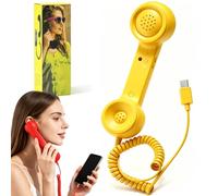 Retro Phone Handset for iphone/android, Retro Ring Phone (Yellow,Usb C) | Mobile Calling Accessory, Clear Speaker, Plug And Play, Call Button, Ergonomic Landline-Style Handset, for Smartphone & PC