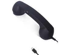 Retro Phone Handset - Turn Cell Phone Into Landline, Type-C Wired Handset Style Landline Handle Receiver for Cell Mobile Video Conferences, Calls, Meetings (Black)