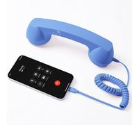 Retro Phone Handset with Wireless and Wired Connectivity via USB-C and AUX 3.5mm, Compatible with Smartphones and Computers for Clear Audio Calls and Vintage Style Experience (Type-C,Blue)