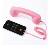Retro Phone Handset with Wireless and Wired Connectivity via USB-C and AUX 3.5mm, Compatible with Smartphones and Computers for Clear Audio Calls and Vintage Style Experience (Type-C,Pink)