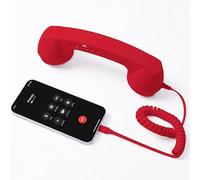 Retro Phone Handset with Wireless and Wired Connectivity via USB-C and AUX 3.5mm, Compatible with Smartphones and Computers for Clear Audio Calls and Vintage Style Experience (Type-C,Red)