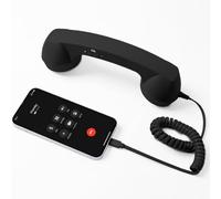 Retro Phone Handset with Wireless and Wired Connectivity via USB-C and AUX 3.5mm, Compatible with Smartphones and Computers for Clear Audio Calls and Vintage Style Experience (Type-C,Black)